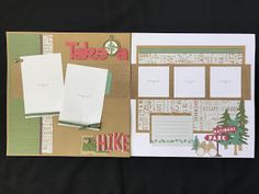 the inside of a scrapbook with paper and stickers