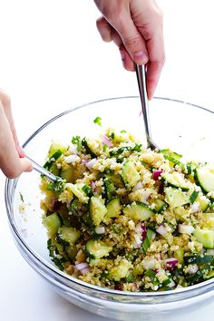 This Cucumber Quinoa Salad is made with lots of fresh basil and feta, tossed with a simple lemony vinaigrette, and it's SO fresh and delicious! Plus, it's naturally gluten-free and quick and easy to make. | gimmesomeoven.com Cucumber Quinoa Salad, Gimme Some Oven, Quinoa Salad Recipes, Quinoa Recipes, So Fresh, Cucumber Salad, Healthy Salad Recipes, Fresh Basil