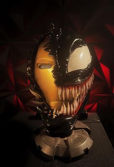 Wearable Venomized Iron-Man helmet for cosplay or display! Black Helmet-shaped Mask For Cosplay, Black Helmet Mask For Cosplay, Black Helmet Mask For Cosplay Events, Themed Black Full Face Masks And Prosthetics, Iron Man Helmet, Costume Masks, Costume Mask, Costume Accessories, Iron Man