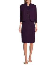 Le Bos 3/4 Sleeve Funnel Neck Sequin Embroidered 2-Piece Jacket Dress | Dillard's Party Jackets, Sleeveless Sheath Dress, Sequins Embroidery, Dress Silhouette, Funnel Neck, Dillard's, Mother Of The Bride Dresses, Cocktail Dress Party, Funnel