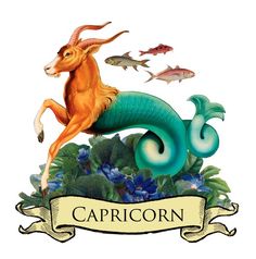 the capricorn sign is surrounded by fish