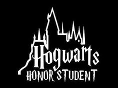 the hogwarts logo is shown in white on a black background, with an image of a castle behind it