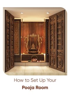 an open door with the words how to set up your poja room