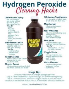 a bottle of hydrogen peroxide cleaning hacks with instructions on how to use it