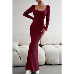 This women's long dress is made from high-quality, soft, and stretchy fabric that flatters your curves, making it a timeless addition to your wardrobe. It features a sexy square neckline, long sleeves, and an ankle-length hem, making it versatile for various occasions. Suitable for daily wear, holiday parties, cocktail events, and more, it can also function as a maternity dress due to its super stretch fabric. Easy to style with heels, sandals, or sneakers, this bodycon maxi dress is perfect for Fall Cocktail Dress, Breastfeeding Dress, Long Knit Sweater, Sweater Maxi Dress, Womens Long Dresses, Red Bodycon Dress, Long Bodycon Dress, Dress 2024, Long Sleeve Knit Dress