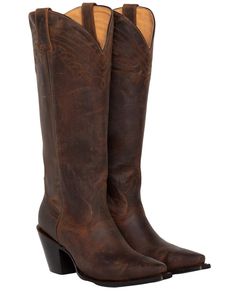 PRICES MAY VARY. Full-Grain Leather Snip Toe 15&Quot; Shaft Height Leather Lining With Cushioned Insole Western Heel With Thermoplastic Heel Counter These boots are made with high-quality full-grain leather, ensuring durability and style. The snip toe adds a touch of western elegance. With a 15" shaft height, they provide a tall and sleek silhouette. The leather lining and cushioned insole offer exceptional comfort for all-day wear. The western heel with a thermoplastic heel counter adds stabili Cheap Brown Western Cowboy Boots, Tall Brown Cowgirl Boots, Dark Brown Cowgirl Boots, Brown Boots Fashion, Shyanne Boots, Brown Cowgirl Boots, Tall Western Boot, Girl Cowboy Boots, Western Shoes