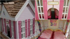 there are two pictures of the inside of a doll house