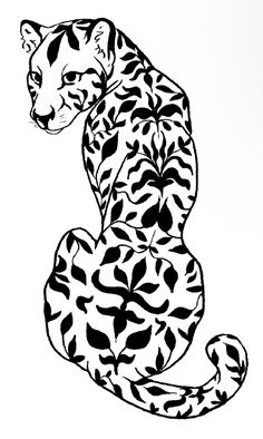 a black and white drawing of a tiger sitting on its hind legs, looking to the side