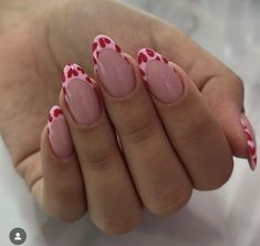 Red And Pink Nails Short, Cow Nails, Summery Nails, Short Acrylic Nails Designs, Girls Nails, Heart Nails, Dream Nails