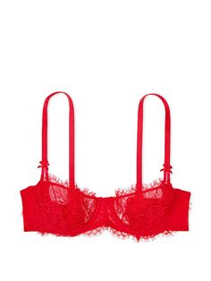 Wicked Unlined Lace Balconette Bra - Bras - Victoria's Secret Lace Balconette, Red Lace Bra, Red Bra, Balcony Bra, Lipstick Red, Unlined Bra, Balconette Bra