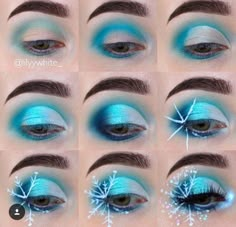 Blue Christmas Eyeshadow Looks, Winter Themed Makeup Looks, Blue Winter Makeup, Ice Makeup Looks, Snow Makeup Looks, Christmas Themed Makeup, Winter Eyeshadow Looks, Snowflake Makeup, Winter Make-up