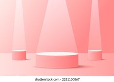 an abstract pink background with three spotlights in the center and one on the floor