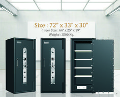 three sizes of safes are shown with measurements