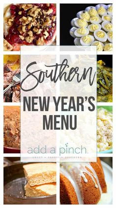 southern new year's menu with images of desserts