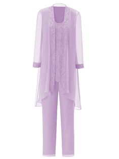 Long Sleeves Chiffon Mother of the Bride Dress Pant Suits | Cicinia Fitted Chiffon Long Sleeve Sets, Fitted Chiffon Set With Long Sleeves, Spring Wedding Guest Suit With Long Sleeves, Formal Sheer Chiffon Sets, Elegant Long Sleeve Pantsuit, Elegant Long Sleeve Party Sets, Spring Chiffon Sets For Wedding Guests, Fitted Chiffon Sets For Wedding Guests, Spring Wedding Guest Chiffon Sets