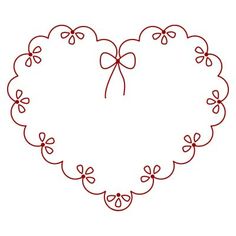 a heart shaped frame with bows and hearts on the side, drawn in red ink