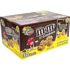 m & m's cookies are in a box on a white background with the packaging