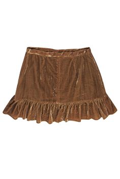 Add some flirtiness to your fall wardrobe with this golden brown velvet skirt by LoveShackFancy! Made with luxurious velvet in a rich golden brown hue, this skirt features playful ruffles at the bottom. Style it with tights, a mock neck top and boot heels for a fun and flirty look. Size 8 100% Polyester Fully lined Invisible side zipper Ruffle bottom detail Waist 32" Hips 38" Length 15.5" Brown Velvet Skirt, Boot Heels, Brown Velvet, Velvet Skirt, Buy Shoes Online, Mock Neck Top, Golden Brown, Fall Wardrobe, Sweater Weather