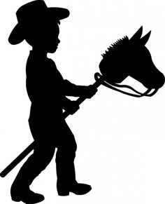 a black and white silhouette of a boy holding a horse's bridle