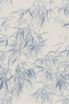 an abstract photo of bamboo leaves in blue and white colors on a light grey background