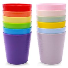 a stack of colorful cups sitting next to each other