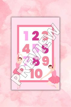 two ballerinas are dancing in front of a pink background with the numbers 1, 2, and 3 on it