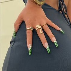 Princess C | Makeup | New Retro Green Crocodile Print Long Length Coffin Press On Nails | Poshmark French Tip Acrylics, Cheetah Nail Designs, Ballet Nails, Cheetah Nails, Green Crocodile, Green Nail Designs, Nails Press, Coffin Press On Nails, French Tip Acrylic Nails