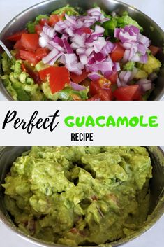 guacamole recipe with red onions, tomatoes and green peppers in a bowl