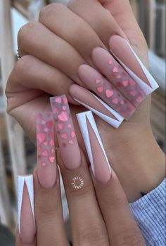 Cute Valentines Nails, Acrylic Nails Nude, Valentines Day Nails, Heart Glitter, Carpet Ideas, Acrylic Nail Set, Long Acrylic Nail Designs, Nail Designs Valentines, Cute Acrylic Nail Designs