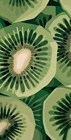 an image of sliced kiwi fruit with green leaves