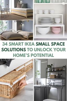 four pictures with the words smart ikea small space solution to unlock your home's potential