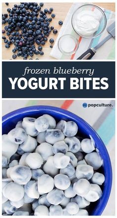 frozen blueberry yogurt bites in a bowl