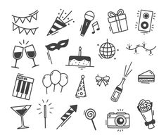 black and white birthday icons on a white background