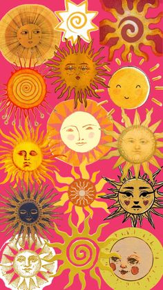 an image of sun and moon faces on pink background