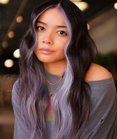 Trendy Purple Hair, Peekaboo Fashion Colors, Lavender Peekaboo Highlights, Dark Hair With Color Underneath, Colorful Money Piece Hair, Pink Money Piece, Angelic Hair, October Hair