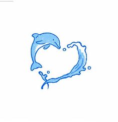 a drawing of a dolphin jumping out of the water with a heart shaped wave coming out of it