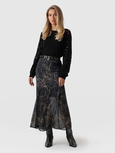 Audrey Skirt, Black Midi Skirt, Women's Skirts