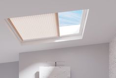 a bathroom with a skylight above the toilet