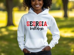 White Sublimation Print Fan Apparel Sweatshirt, School Spirit White Hoodie With Graphic Print, School Spirit White Sweatshirt With Custom Print, White School Spirit Hoodie With Graphic Print, White School Spirit Sweatshirt With Custom Print, White Custom Print School Spirit Sweatshirt, White Hoodie With School Spirit Graphic, White Graphic Print School Spirit Hoodie, Uga Bulldogs