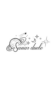 the logo for sana duee is shown in black and white, with stars above it