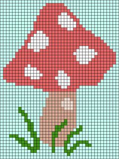 a cross stitch pattern with a red mushroom on it