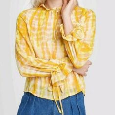 Who What Wear Top Size Xs New Without Tags Trendy Yellow Long Sleeve Tops, Yellow Long Sleeve Tops For Spring, Casual Long Sleeve Yellow Blouse, Casual Yellow Long Sleeve Blouse, Casual Yellow Blouse For Fall, Chic Mustard Tops For Spring, Fall Yellow Cotton Blouse, Yellow Cotton Blouse For Fall, Chic Yellow Tops For Fall