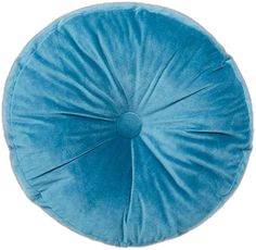 a blue round pillow on a white background