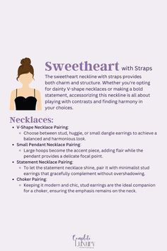 What Jewelry to Wear with Sweetheart with Straps Neckline - click to get the full jewelry neckline guide!