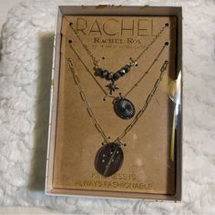 Rachel Roy Necklace Trio Set Kindness Is Always Fashionable New In Box Wear The Necklaces Separately Or Pair Them Together Cute 16.5" Gold Tone Chain With Charcoal Beads In Center With A Small 8 Star Pendant 18" Small Fine Gold Tone Necklace With A Dark Oval Pendant 20" Gold Tone Link Chain With A Wavy Pendant Fashion, Stylish, Trio Necklace Pendant, Trendy *Bundle Items For Discount And Pay One Shipping Charge (Cannot Exceed 5lbs) **New To Poshmark Sign Up Use Code Thriftnthreads1 $10 Off Your First Order Pisces Necklace, Trio Necklace, Talisman Necklace, Coin Pendant Necklace, Moon Pendant Necklace, Healing Necklace, Gold Jewelry Necklace, Gold Necklace Set, Necklace Box