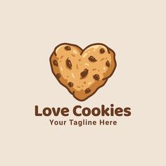 cookie logo with the shape of a heart and chocolate chip cookies in the form of a heart