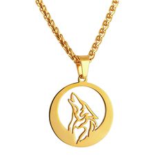 PRICES MAY VARY. Totem Wolf Necklace, symbolize power, energy and guide you to find your path and discover yourself. Pendant:1.1 inches, chain 3mm wide, length 22"+2 inches extender. Material : stainless steel based, vacum plated with 18K Real Gold, lead free, nickel free and hypoallergenic. Husband, son, dad, niece necklaces Package include 1 pendant, 1 chain, U7 box and a black velvet bag. Solid Stainless Steel Punk Animal Pendant Necklace for Men Teen Boys. 
 
Design: wolf, dragon,chameleon, Music Necklace, Boy Friends, Necklace Packaging, Wolf Necklace, Friend Jewelry, Musical Jewelry, Howling Wolf, Jewelry Roll, Wolf Moon