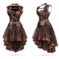 The Vintage Steampunk Gothic Corset Dress is very cool pirate wear for women. This Cool Pirate Costume For Women comes with a creased lace on the bottom part and sheer chiffon fabric on the top part, which gives you a delicate feel. You will feel like you are straight out of a classic gothic novel! Wear this dress with boots or heels and make sure you complete your look with a hat, shades, and a parasol. Please check out our size chart carefully Estimated Time of Delivery: 2-3 weeks Material: Po Women Pirate Outfits, Pirate Costume For Women, Steampunk Prom Dress, Steampunk Oc, Gothic Corset Dress, Gothic Corset Dresses, Steampunk Outfits Women, Steampunk Fashion Women, Steampunk Outfits