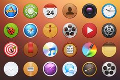 a bunch of different types of buttons on a brown background with an orange back ground