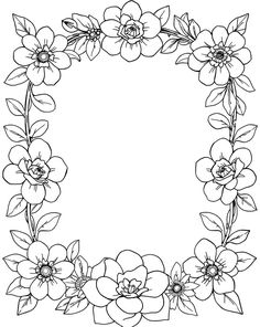 a black and white floral frame with flowers